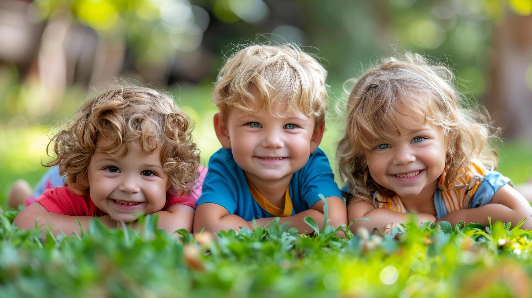 Young children smiling together in a garden